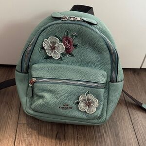 Coach Teal Floral Embroidered Mini Backpack